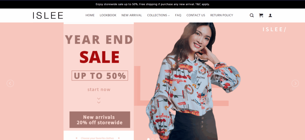 A screenshot of top banner in Islee website