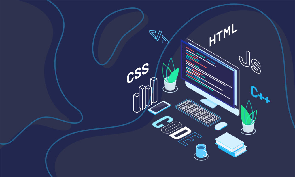Illustration of html and css web development and design