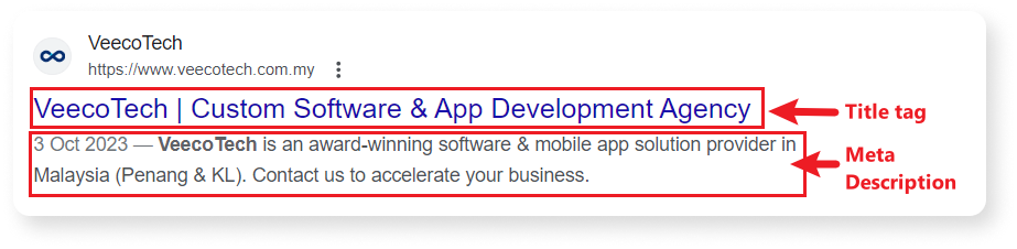 Title and meta description of VeecoTech website