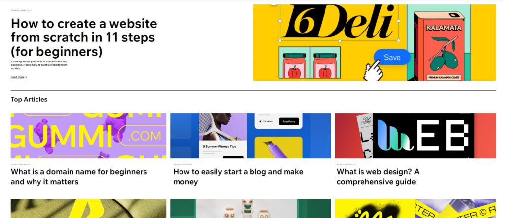 A screenshot of Wix.com Rsource centre blogs