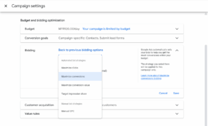 A screenshot of bidding strategies in Google Ads
