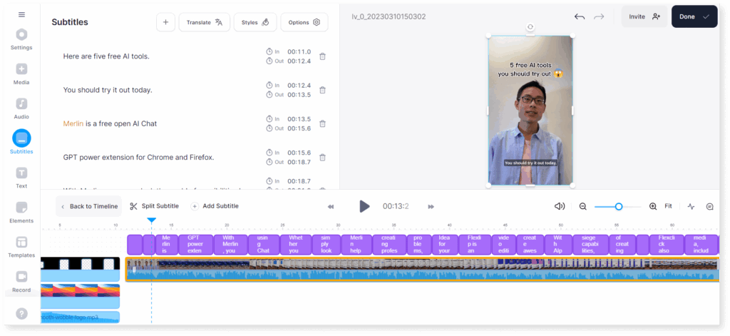 A screenshot of video editting using VEED