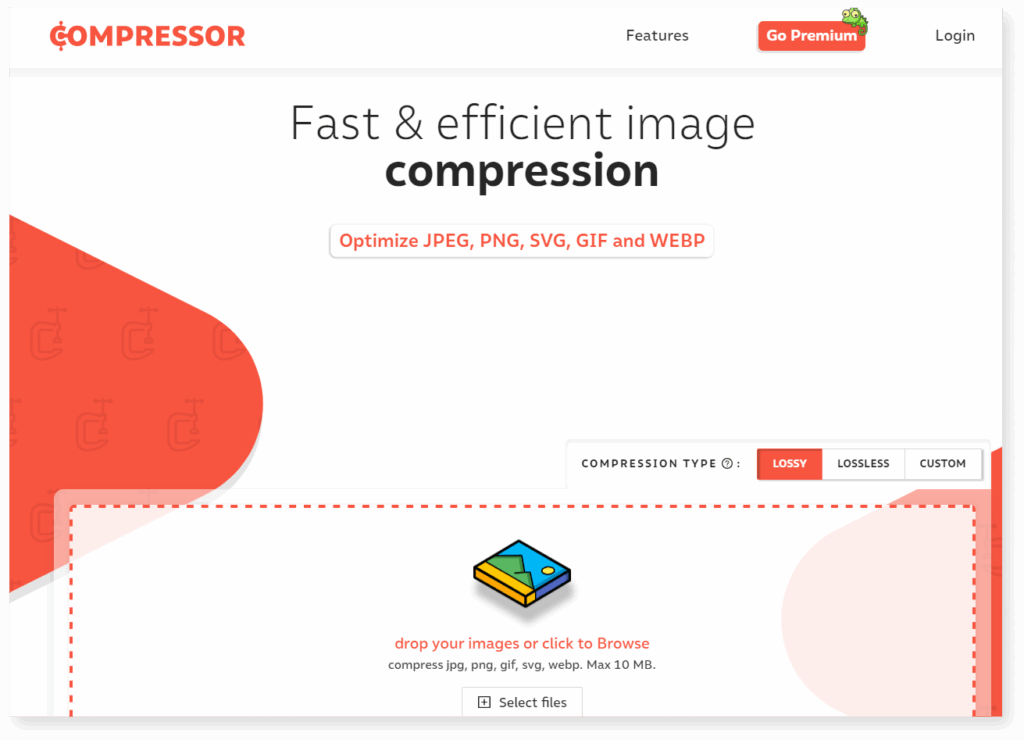 A screenshot of image compressor platform