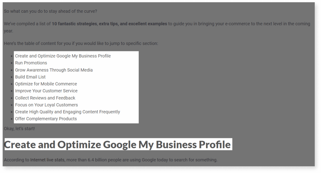 A screenshot of how to format and structure content correctly