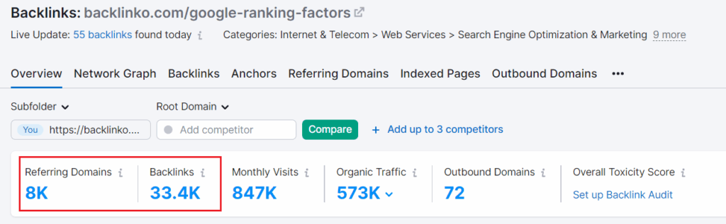 A screenshot of Backlinko.com/google-ranking-factors