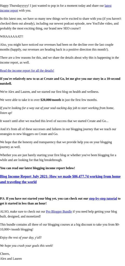 A screenshot of how Alex and Lauren earn a great amount of money through blogging