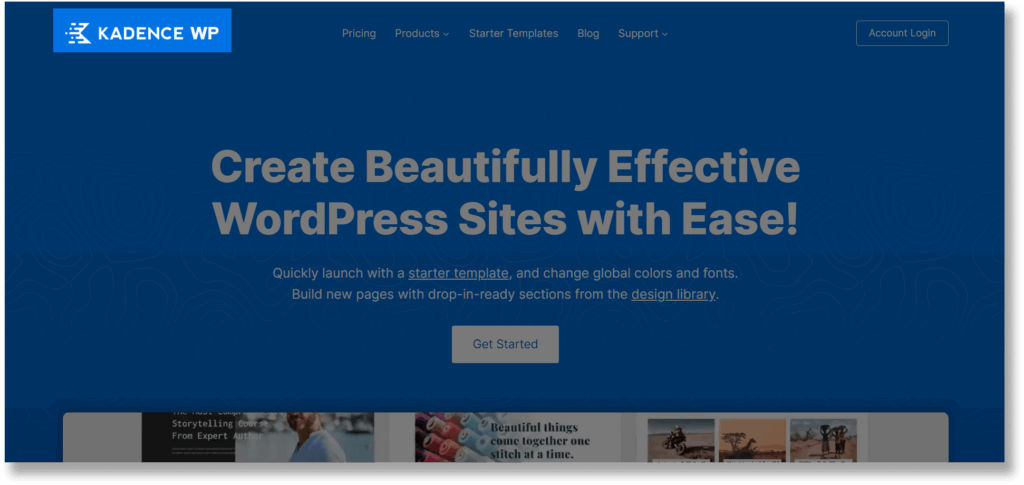 A screenshot of Kadence logo on the left