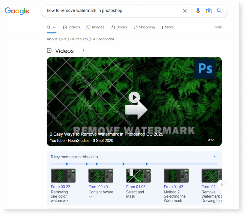 A screenshot of video show on Google example