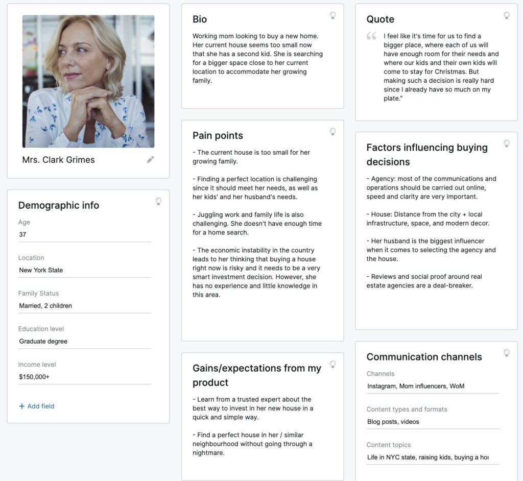 A sample of SEMRUSH ideal customer persona